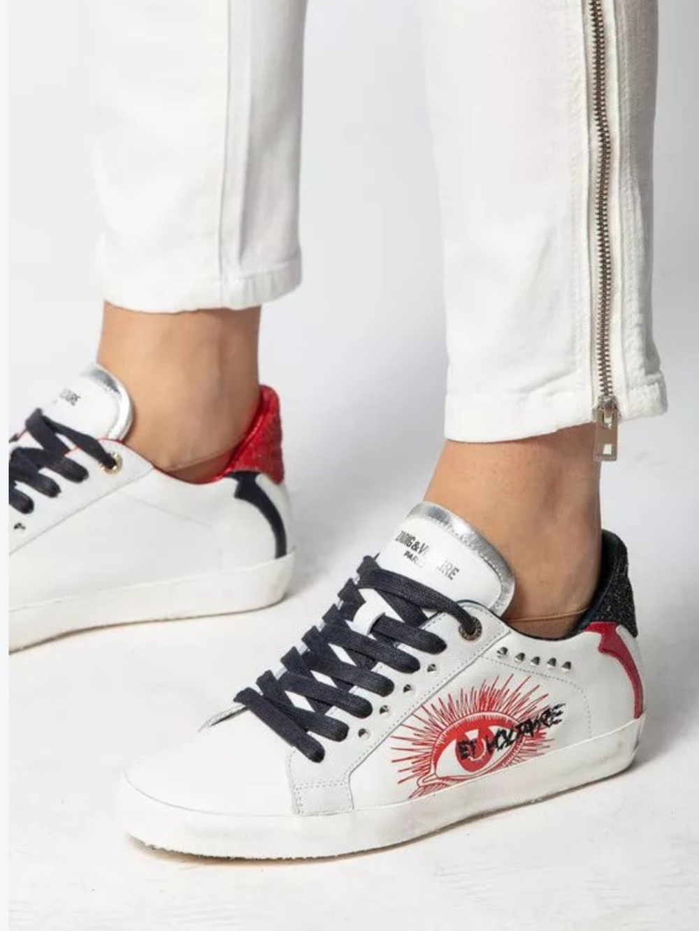 Rare Zadig & Voltaire Red Eyes Leather Sneakers. Women's Size: 38 (U.S. 7).